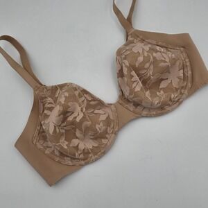 Warners 34C Bra Beige Floral Lace Full Coverage Underwire Adjustable Straps